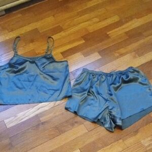 Silky Satin Cami & Shorts Sleep Set - Olive Green women large
